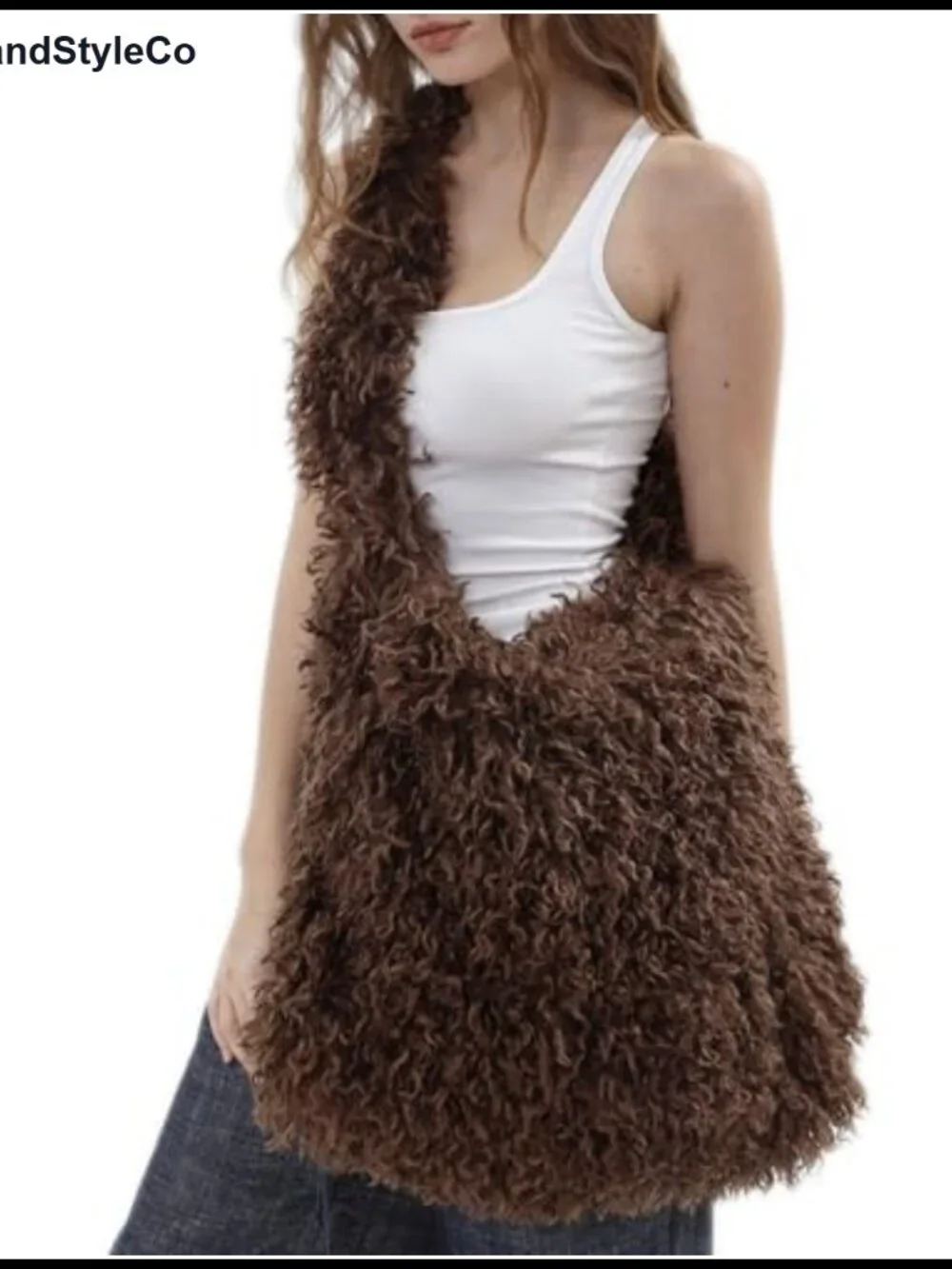 Faux Fur Zip Up Hobo Bag Large Winter Fuzzy Shoulder Bag